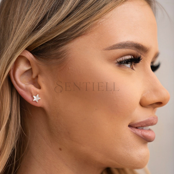 Silver (925) gold-plated earrings white zirconia 8 x 8mm stars