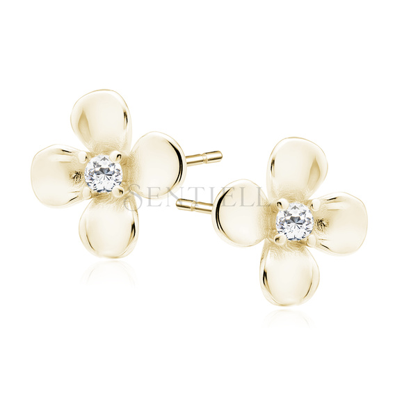 Silver (925) gold-plated earrings flowers with white zirconias