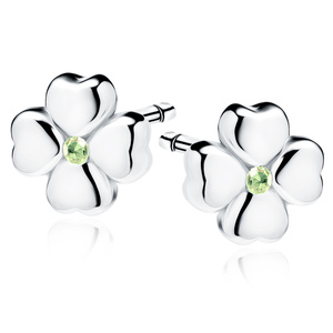 Silver (925) earrings clover with green zirconia