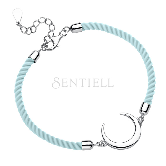 Silver (925) bracelet with light blue cord - crescent