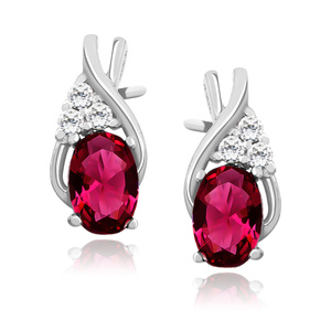 Silver, delicate earrings (925) with ruby zirconia