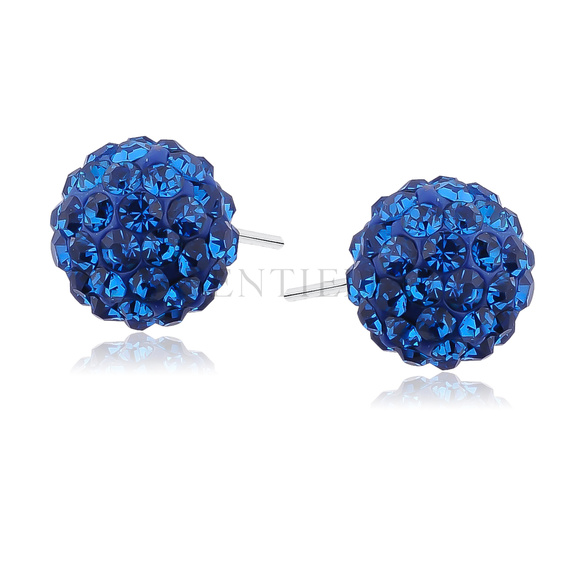 Silver (925) Earrings disco ball 10mm capri blue