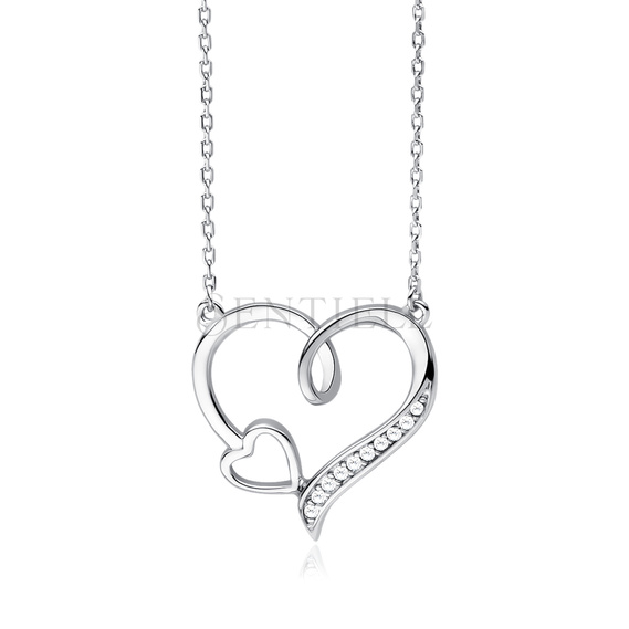 Silver (925) necklace - heart with zirconia