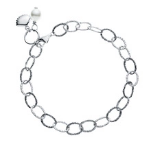 Silver (925) bracelet - round plate, two types of chain and pearls