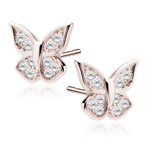 Silver (925) butterfly earrings with zirconia, rose gold-plated