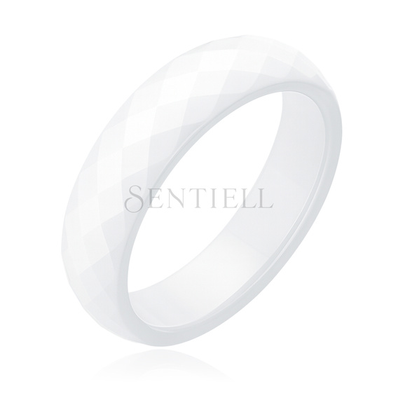 White faceted ceramic ring 6mm