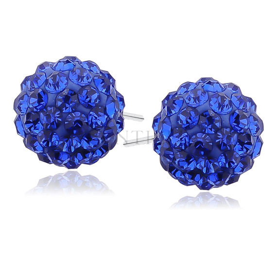 Silver (925) Earrings disco ball 12mm sapphire