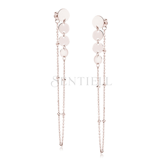 Silver (925) rose gold-plated earrings - circles and chain with balls