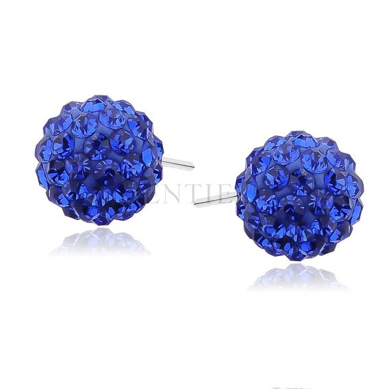 Silver (925) Earrings disco ball 10mm sapphire