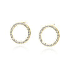 Silver (925) Earrings - cirlces with white zirconia - gold-plated