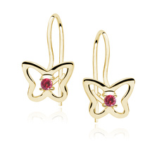 Silver (925) Earrings ruby zirconia - butterflies gold-plated