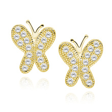 Silver (925) Earrings white zirconia- microsetting butterflies gold-plated