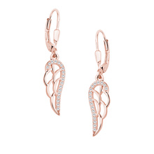 Silver (925) Earrings - wings with white zirconia, rose gold-plated