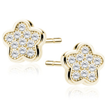 Silver (925) Earrings zirconia microsetting flowers gold plated