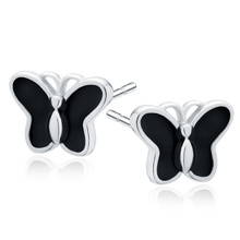 Silver (925) black enameled earrings - butterflies