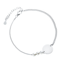 Silver (925) bracelet - round plate, two types of chain and pearls