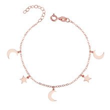 Silver (925) bracelet with moon and star pendants, rose gold-plated