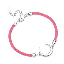 Silver (925) bracelet with pink cord - crescent