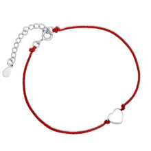 Silver (925) bracelet with red cord - heart