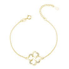 Silver (925) bracelet with zirconia - gold-plated clover