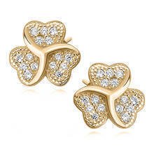 Silver (925) clover earrings with zirconia, gold-plated