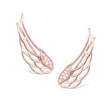 Silver (925) cuff earrings - wings with zirconia, rose gold-plated