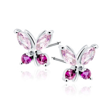 Silver (925) earings - butterfly with pink zirconias