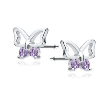 Silver (925) earings - butterfly with violet zirconias