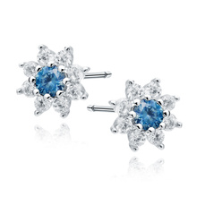 Silver (925) earings - flower with sapphire zirconia