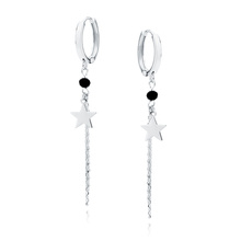 Silver (925) earrings - circles with chains, star and black spinel
