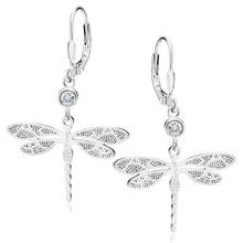 Silver (925) earrings - dragonfly with white zirconia