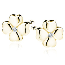 Silver (925) earrings gold-plated clover with white zirconia