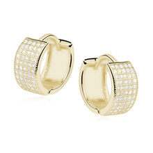 Silver (925) earrings hoop with five rows of zirconia, gold-plated