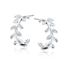 Silver (925) earrings leaf with white zirconias