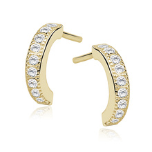 Silver (925)earrings open hoop with zirconia, gold-plated