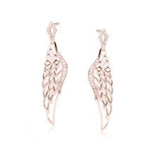 Silver (925) earrings - rose gold-plated beautiful wings with zirconias