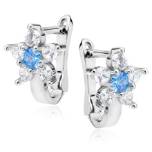 Silver (925) earrings white and light blue zirconia flower
