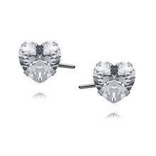 Silver (925) earrings white zirconia 6 x 6mm hearts