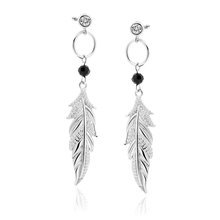 Silver (925) earrings with black spinel and white zirconias - feather