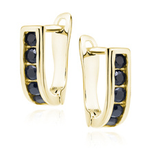 Silver (925) earrings with black zirconia, gold-plated
