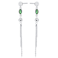 Silver (925) earrings with emerald zirconia, ball and chains