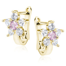 Silver (925) earrings with light pink zirconia, gold-plated flower