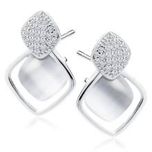 Silver (925) earrings with white zirconias and ulexite