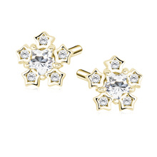 Silver (925) elegant earrings - snowflakes with zirconia, gold-plated