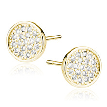 Silver (925) elegant round earrings with zirconia, gold-plated