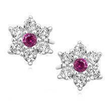 Silver (925) flower earrings with pink zirconia