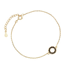 Silver (925) gold-plated bracelet with round pendant and black zirconias