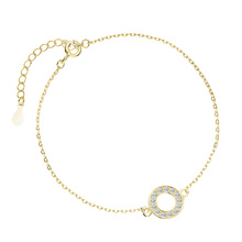 Silver (925) gold-plated bracelet with round pendant and white zirconias