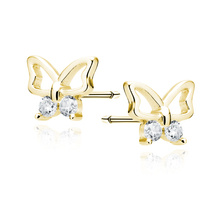 Silver (925) gold-plated earings - butterfly with white zirconias