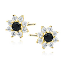 Silver (925) gold-plated earings - flower with black zirconia